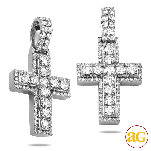 14KW 1.60CTW DIAMOND 11-STONE CROSS PENDANT - SQUA