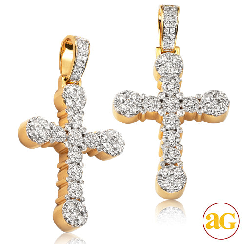 14KY 2.75CTW ROUND CLUSTER DIAMOND CROSS - BEZEL P