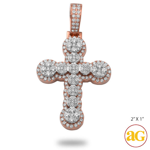 14KR+W 2.30CTW DIAMOND ROUND CLUSTER FLARED CROSS