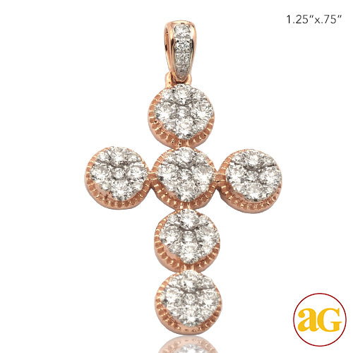 14KR 1.20CTW DIAMOND ROUND CLUSTER CROSS WITH