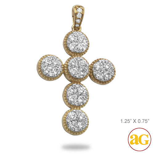 14KY 1.20CTW DIAMOND ROUND CLUSTER CROSS WITH