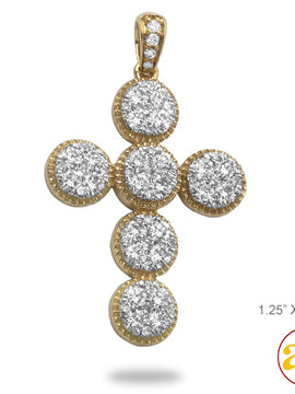 14KY 1.20CTW DIAMOND ROUND CLUSTER CROSS WITH