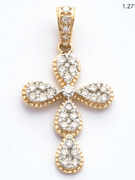 14KY 0.65CTW DIAMOND PEAR CLUSTER CROSS WITH