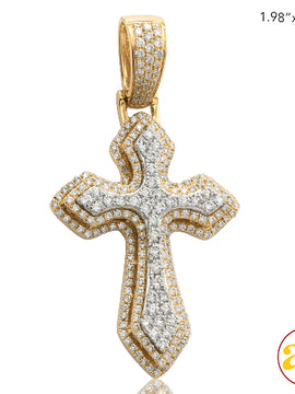 14KY+W 2.10CTW DIAMOND TWO TONE 3-D POINTED CROSS