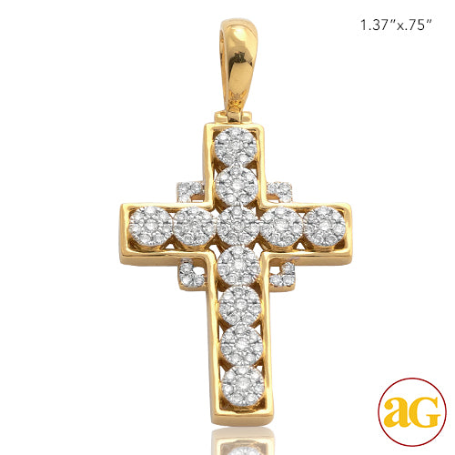 10KY 0.50CTW ROUND CLUSTER DIAMOND CROSS WITH