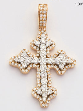 14KY+W 1.15CTW DIAMOND 3-D CROSS - FLEUR DE LIS