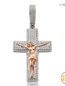 14KW+R 0.70CTW DIAMOND CROSS WITH JESUS