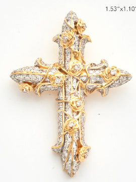 14KY 1.25CTW DIAMOND CROSS WITH ROSES