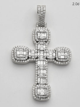 14KW 3.00CTW BAGUETTE DIAMOND CROSS WITH SQUARE