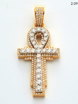 14KY+W 3.00CTW DIAMOND 3-D ANKH CROSS PENDANT