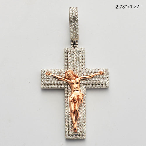 14KR+W 3.75CTW DIAMOND CROSS WITH JESUS