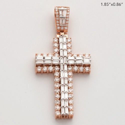 14KR+W 3.25CTW BAGUETTE DIAMOND 2-ROW CROSS