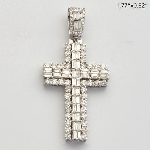 14KW 3.25CTW BAGUETTE DIAMOND 2-ROW CROSS