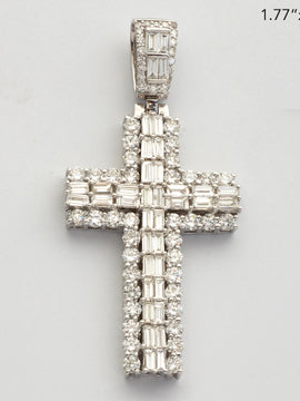 14KW 3.25CTW BAGUETTE DIAMOND 2-ROW CROSS