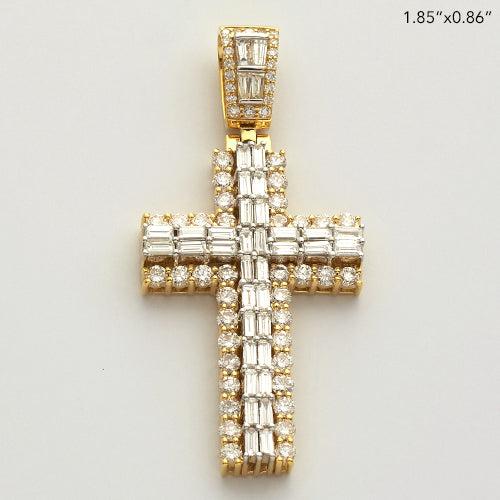 14KY+W 3.25CTW BAGUETTE DIAMOND 2-ROW CROSS