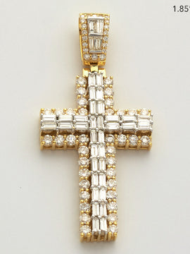 14KY+W 3.25CTW BAGUETTE DIAMOND 2-ROW CROSS