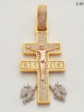 14KY+W+R 1.60CTW DIAMOND 'CARA VACA' CROSS PENDANT