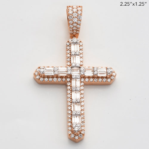 14KR 3.65CTW BAGUETTE DIAMOND 3D CROSS PENDANT