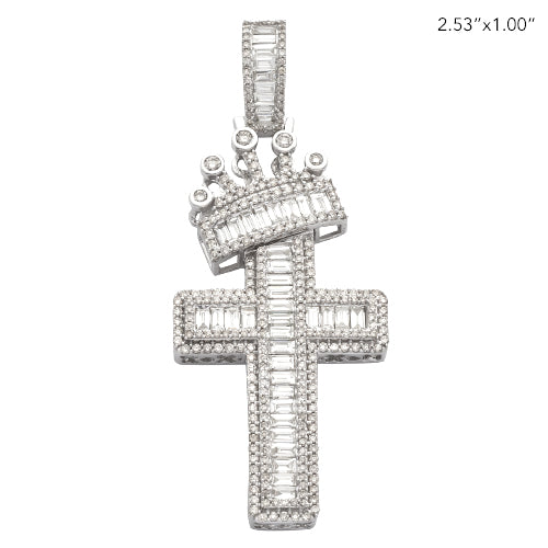 14KW 4.00CTW BAGUETTE DIAMOND CROSS W/CROWN