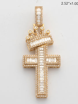 14KY 4.00CTW BAGUETTE DIAMOND CROSS W/CROWN