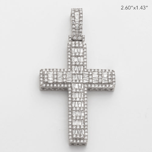 14KW 4.55CTW BAGUETTE DIAMOND CROSS PENDANT