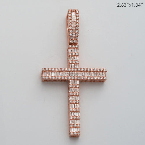 10KR 3.45CTW BAGUETTE DIAMOND CROSS PENDANT