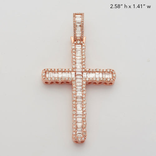 14KR 4.35CTW BAGUETTE DIAMOND CROSS - SINGLE ROW