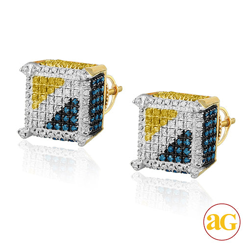 10KY 0.85CTW BLUE/WHITE/YELLOW DIAMOND DICE EARRIN