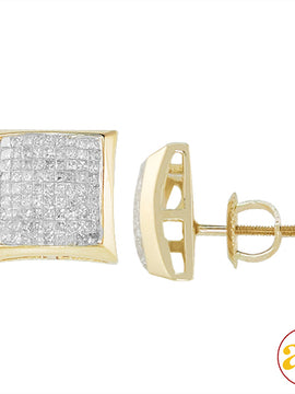 14KY 1.10CTW DIAMOND SQUARE DOME EARRINGS