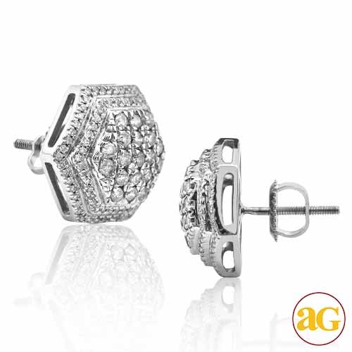 10KW 1.00CTW DIAMOND 6-SIDED DOME EARRINGS