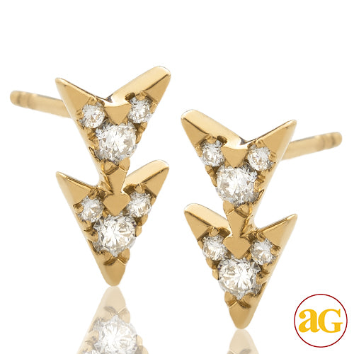 14KY 0.25CTW DIAMOND DOUBLE ARROW EARRING STUDS