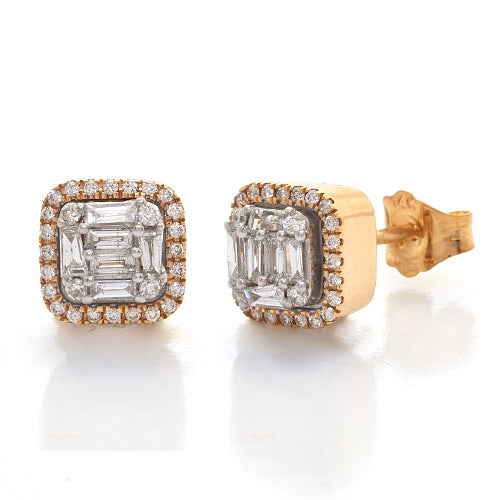 14KY+W 0.50CTW BAGUETTE DIAMOND HALO EARRINGS