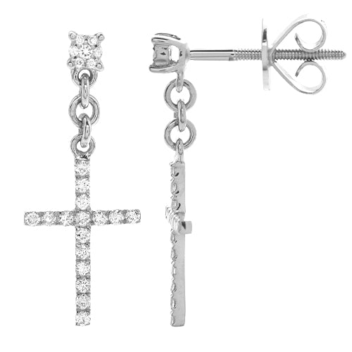 14KW 0.25CTW DIAMOND DANGLING CROSS EARRINGS