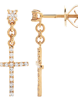 14KY 0.25CTW DIAMOND DANGLING CROSS EARRINGS