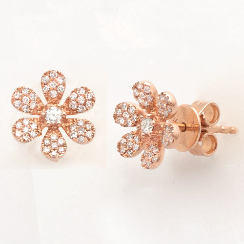 14KR 0.30CTW DIAMOND 6-PETAL FLOWER SHAPE EARRINGS