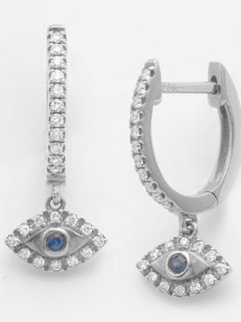 14KW 0.20CTW DIAMOND EVIL EYE DAANGLING EARRINGS