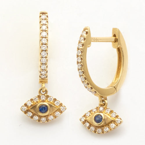 14KY 0.20CTW DIAMOND EVIL EYE DAANGLING EARRINGS