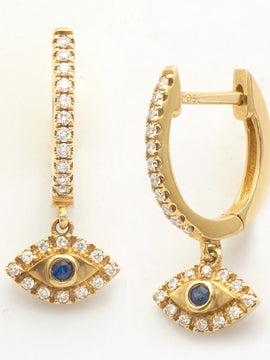 14KY 0.20CTW DIAMOND EVIL EYE DAANGLING EARRINGS