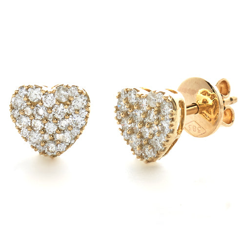 14KY 0.50CTW DIAMOND HEART CLUSTER EARRING STUDS