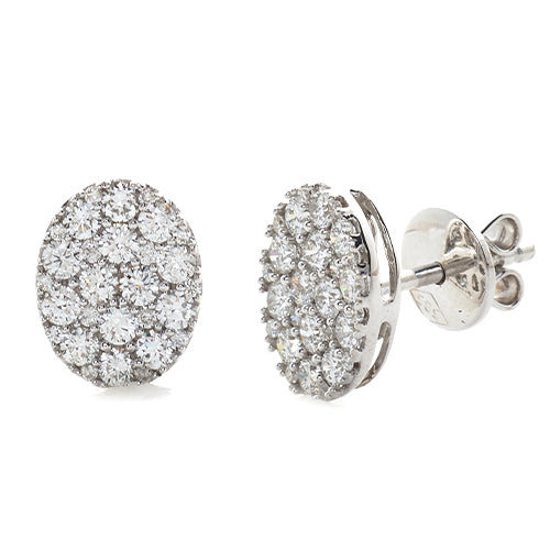 14KW 1.00CTW DIAMOND OVAL CLUSTER EARRING STUDS