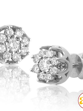 10KW 0.75CTW DIAMOND 9-STONE FLOWER EARRINGS