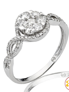 14KW 0.75CTW DIAMOND V-PRONG FLOWER RING WITH HALO