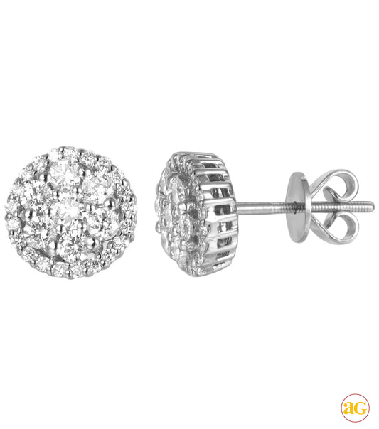 14KW 1.05CTW DIAMOND FLOWER EARRINGS WITH ROUND