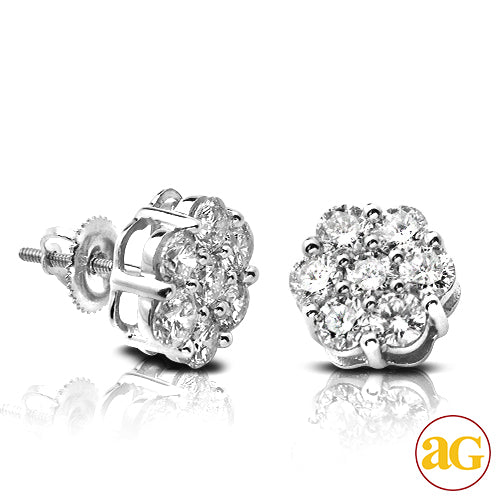 14KW 2.55CTW DIAMOND 7-STONE FLOWER EARRINGS