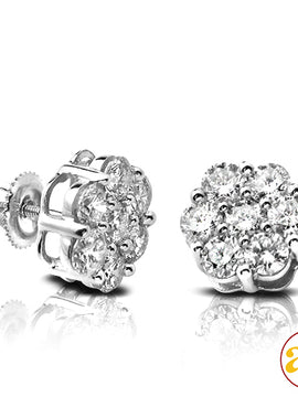 14KW 2.55CTW DIAMOND 7-STONE FLOWER EARRINGS