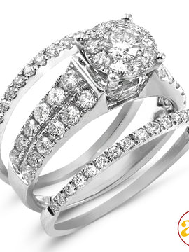 14KW 1.80CTW FLEUR DIAMOND 3-RING BRIDAL SET