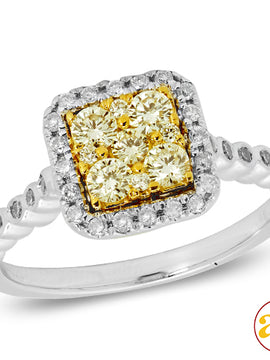 14KW 0.65CTW FANCY YELLOW DIAMOND CLUSTER RING