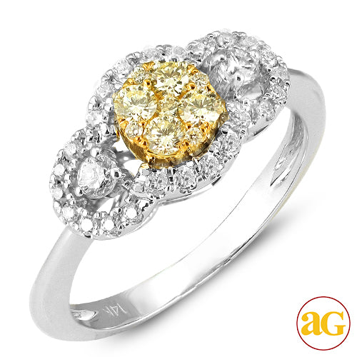 14KW 0.65CTW FANCY YELLOW DIAMOND 3-STONE CLUSTER