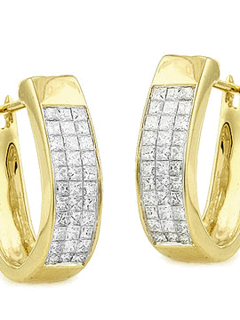 14KY 1.00CTW DIAMOND HOOPS [THREE ROW PRINCESS]