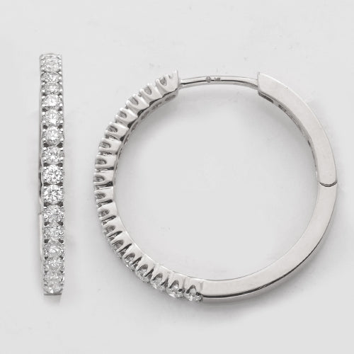 14KW 0.85CTW DIAMOND SINGLE ROW HOOP EARRINGS